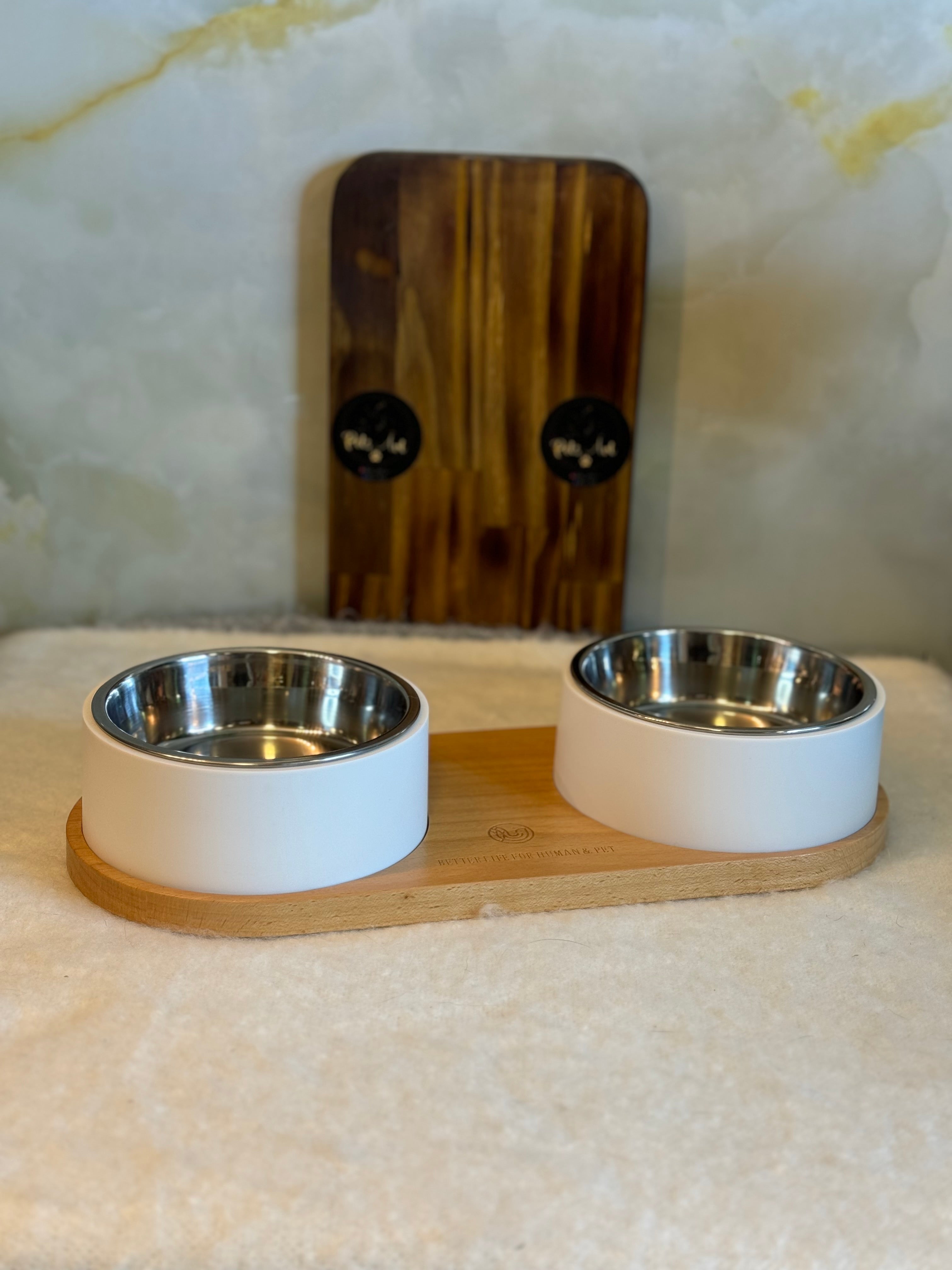 Comedero/Bebedero doble base de madera