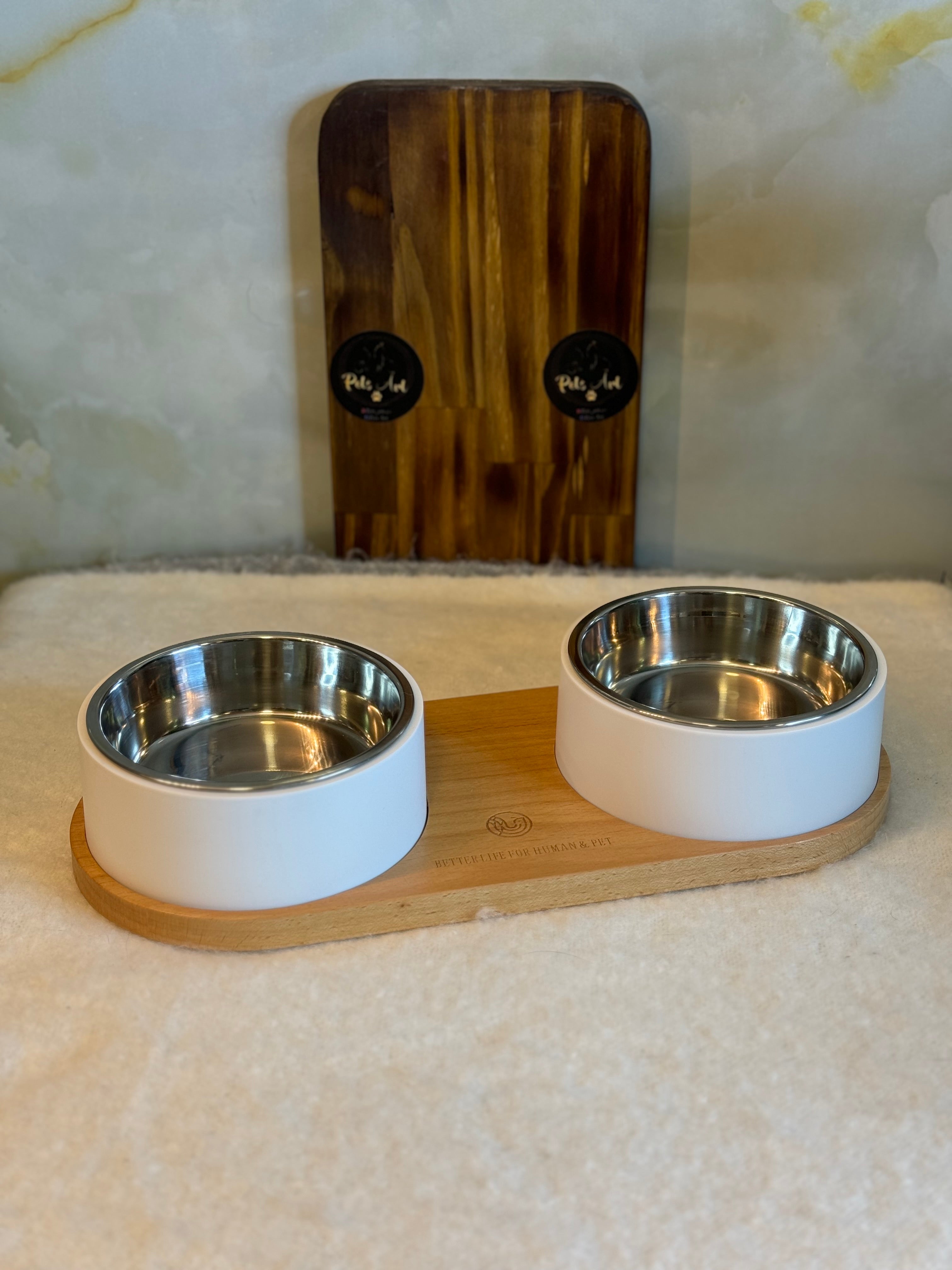 Comedero/Bebedero doble base de madera