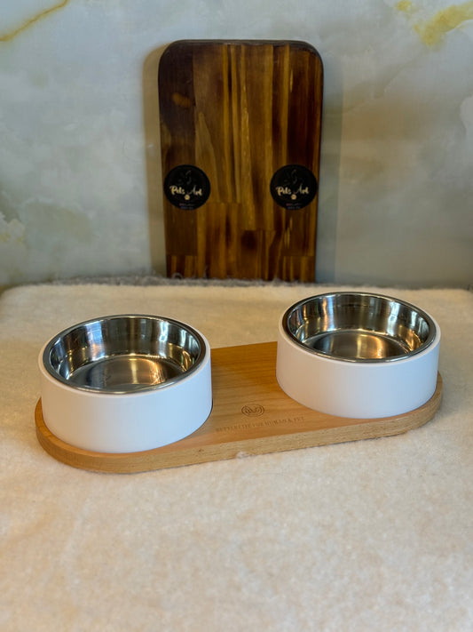 Comedero/Bebedero doble base de madera